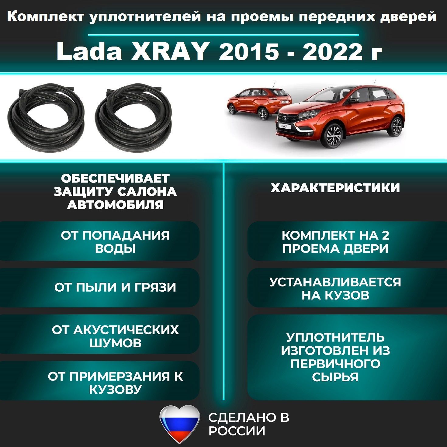 Комплект уплотнителей проема передних дверей на Lada XRAY, XRAY Cross 2015-2022 год / уплотнитель на водительскую и пассажирскую дверь Лада Икс Рей, Х-Рей, Кросс (правую и левую)