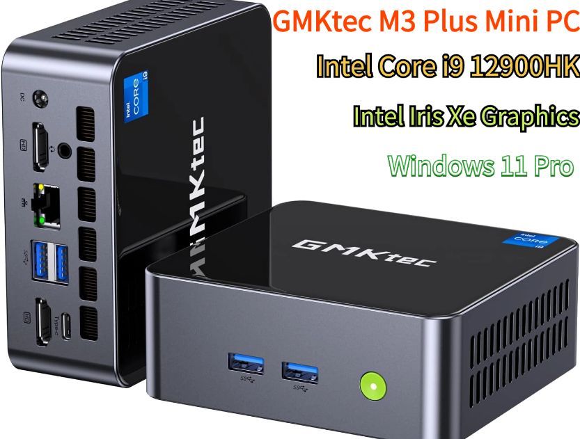 GMKtecМини-ПКM3Plus,WiFi6/BT5.2,Тройнойдисплей4K,Type-C+USB3.2+3,5ммскронштейномVESA(IntelCorei9-12900HK,RAMОтсутствует,IntelIrisXeGraphics,Windows11Pro),черный