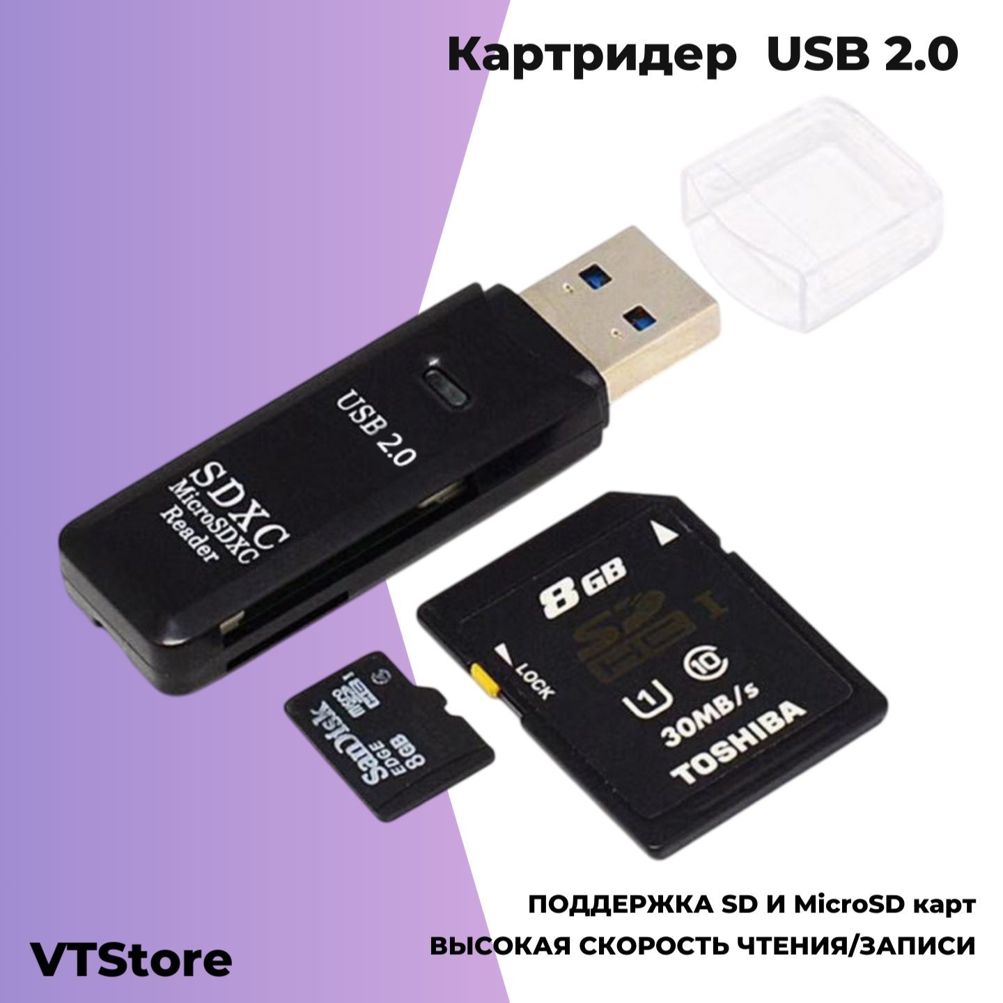 Картридер универсальный USB 2.0 Micro SD, SD, Mini SD, SD, SDHC адаптер переходник для флешкарт