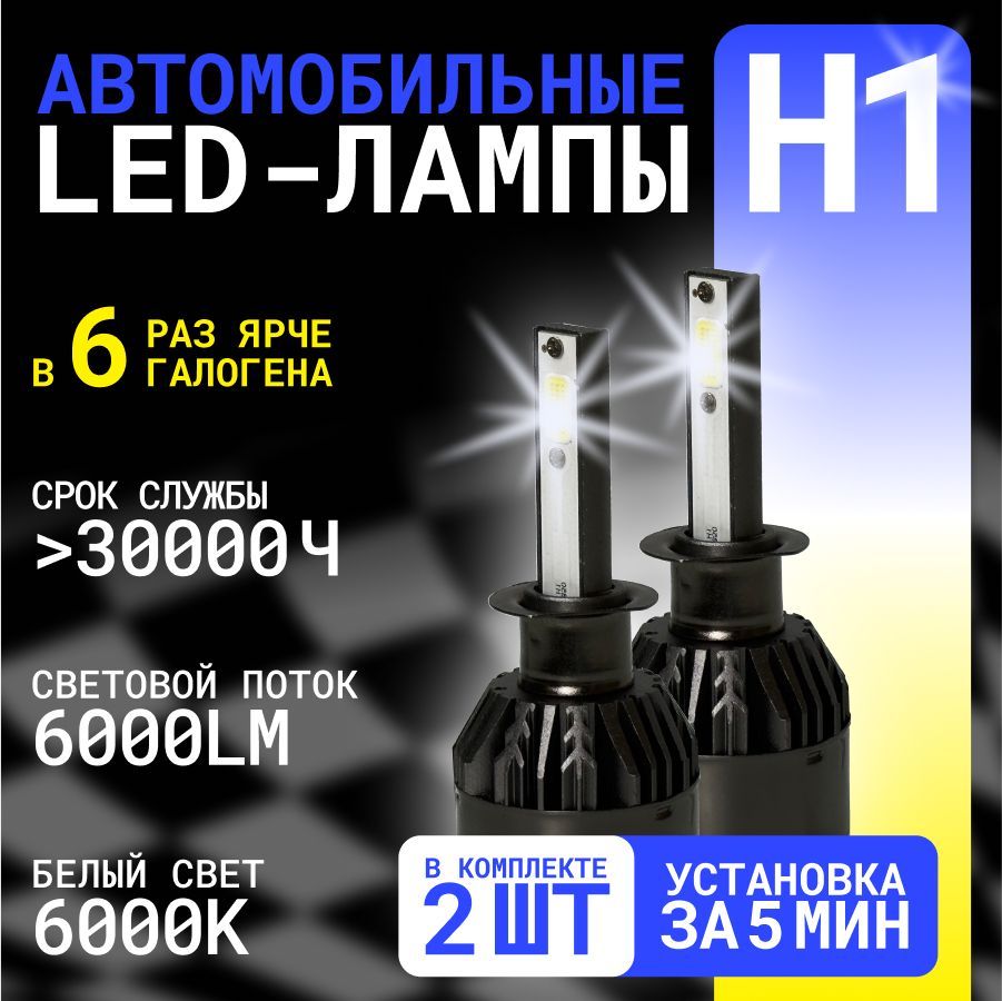 LED Headlight Лампа автомобильная H1, 2 шт. арт. C10