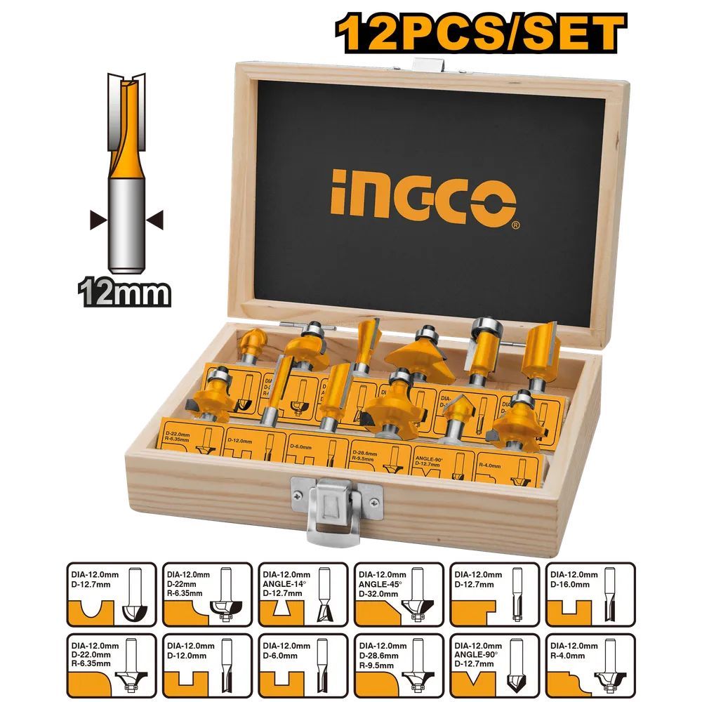 Набор фрез по дереву INGCO AKRT1221 12 шт. 12 мм
