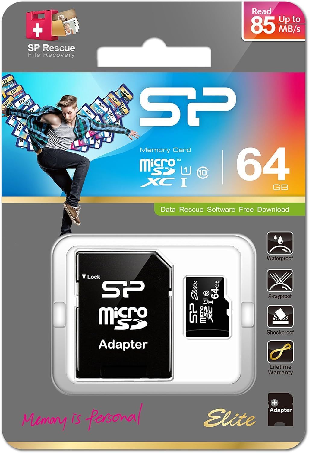 Карта памяти Silicon Power Elite, UHS-I U1, Class 10, microSDXC, 64 ГБ + SD адаптер (SP064GBSTXBU1V10SP)