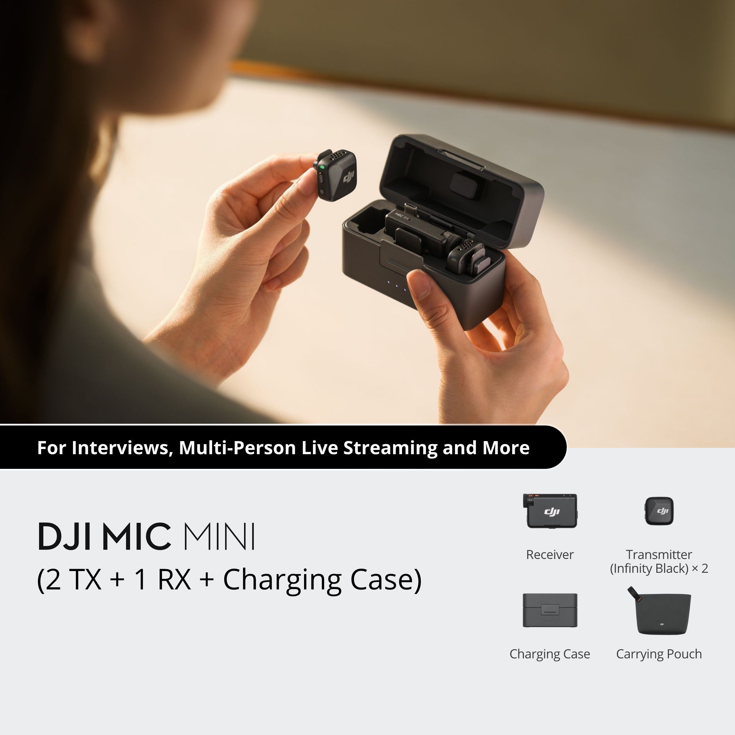 DJIМикрофонуниверсальныйDJIMicMini(2TX+1RX+ChargingCase),черныйматовый