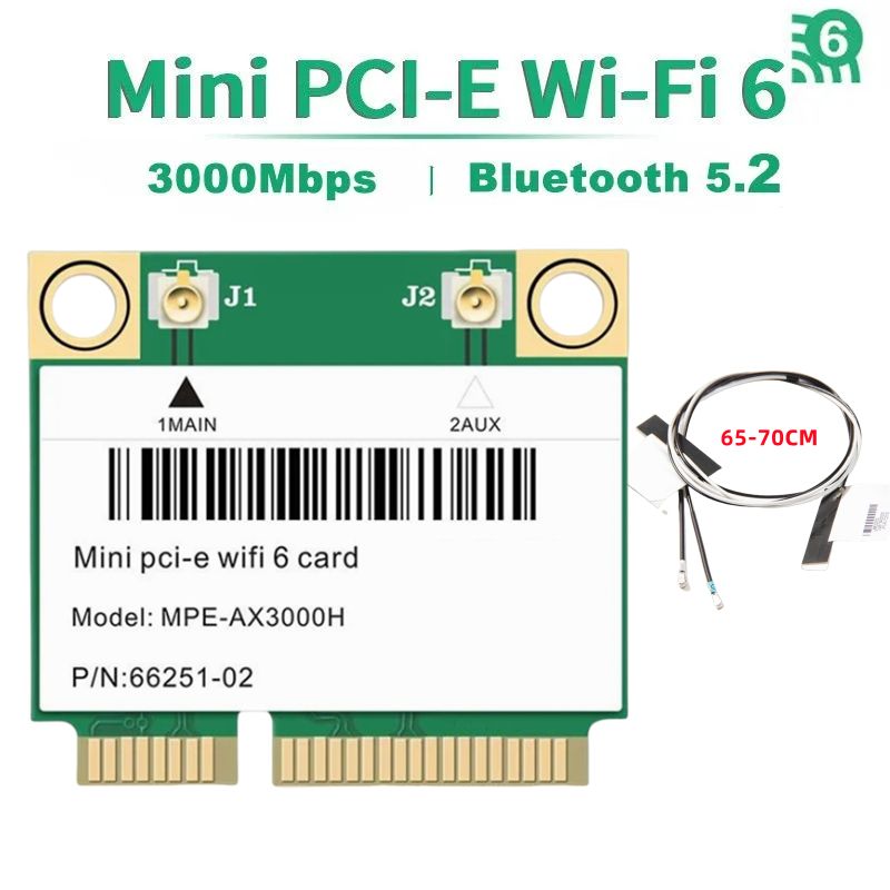 Wifi 6 3000Mbps Bluetooth 5.2 Mini PCI-E Сетевая карта MPE-AX3000H 2,4 Гц / 5 ГГц для ноутбука Win 10 11/PC Сетевой адаптер 60CM Встроенная антенна