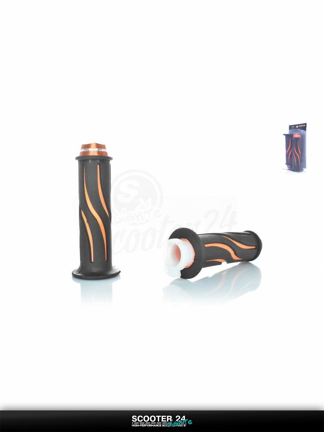 Ручки руля (грипсы) мягкие липкие для питбайков, эндуро, мотоциклов газа "MONSTER" #HP1 (оранжевое пламя) на скутер