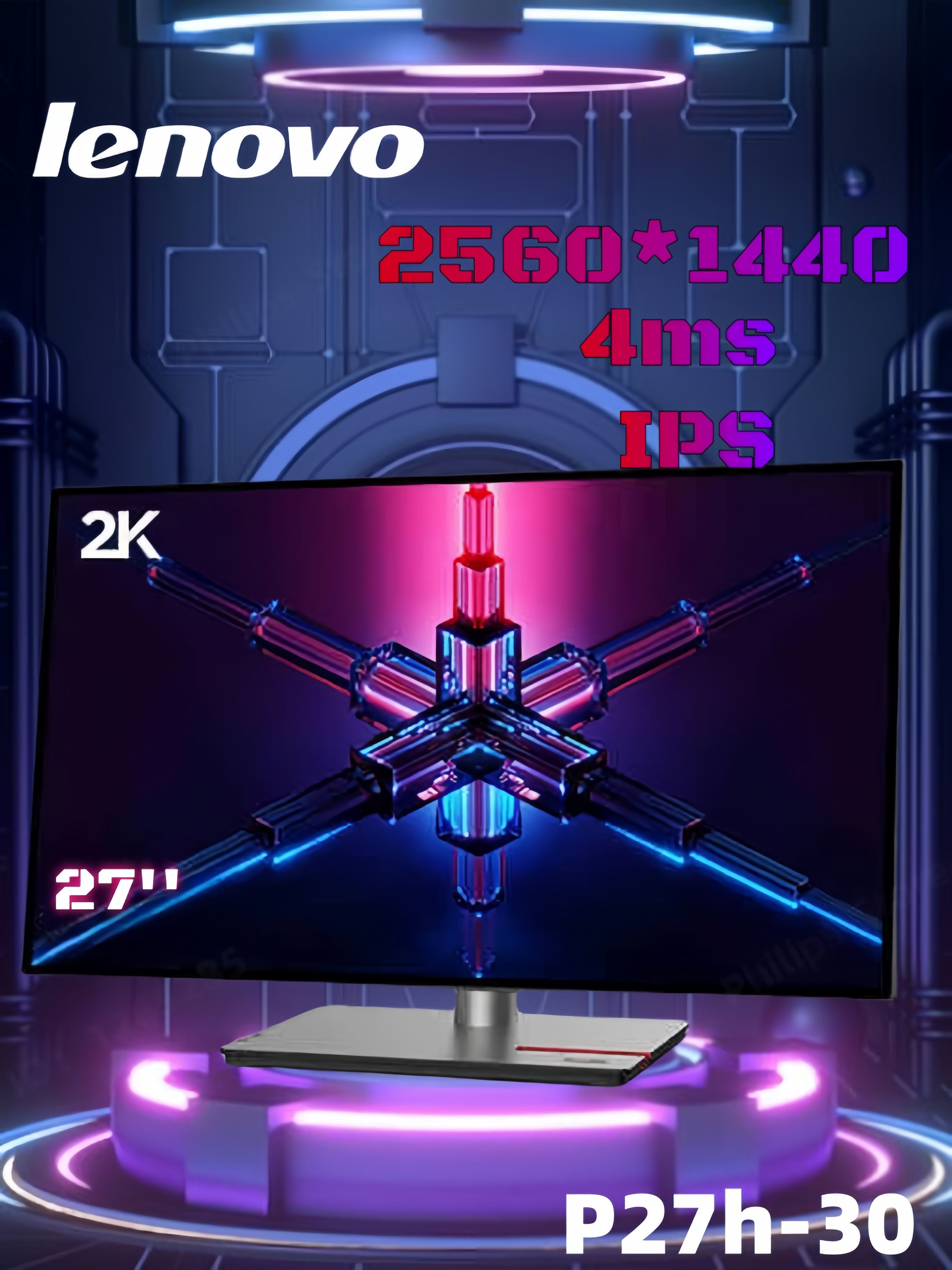 Lenovo27"МониторP27h-30,черный,серыйметаллик