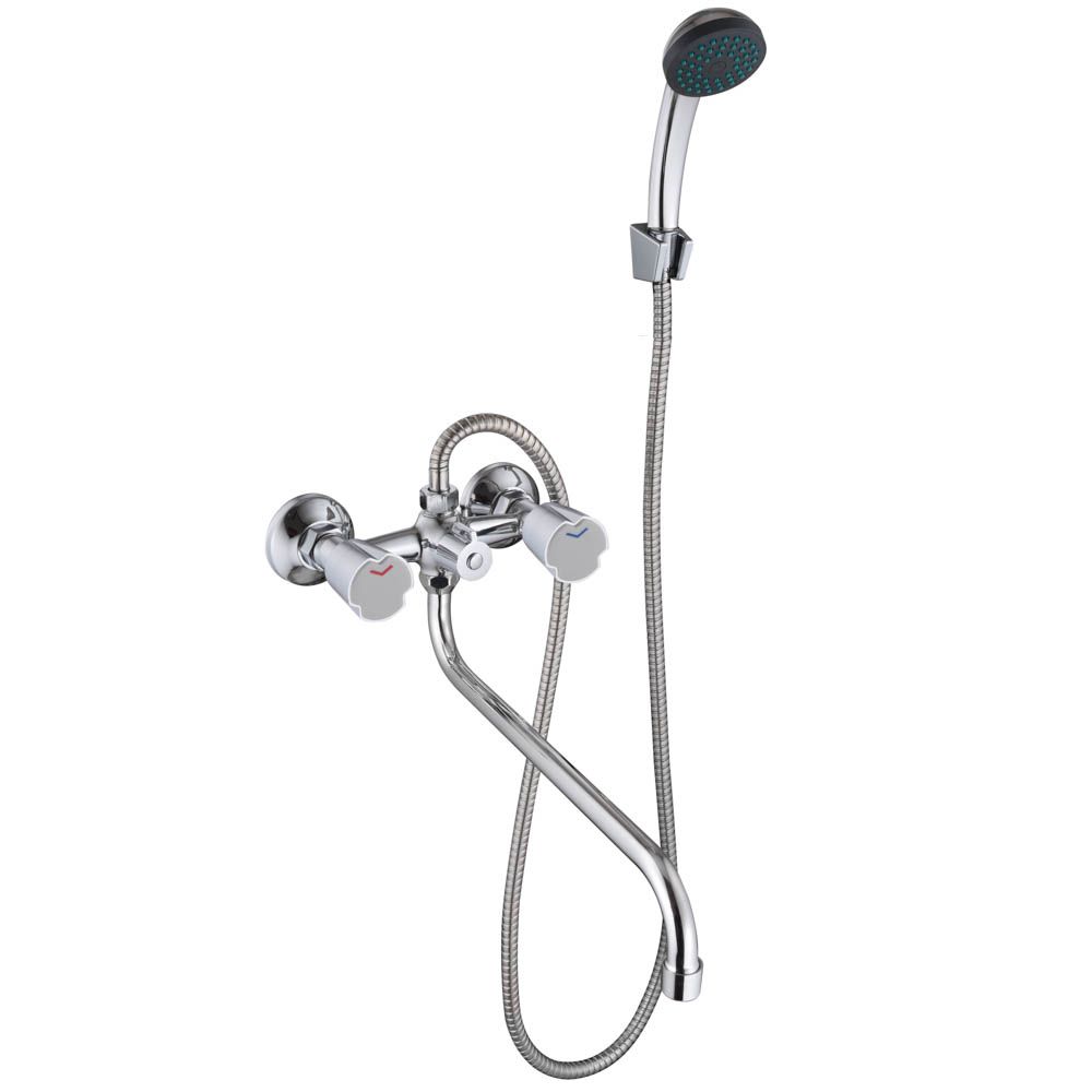 СмесительдляваннысдушемСоюзКран,круглыйизлив35см,керамическиекран-буксы1/2,хром,цинк,SK08-S241