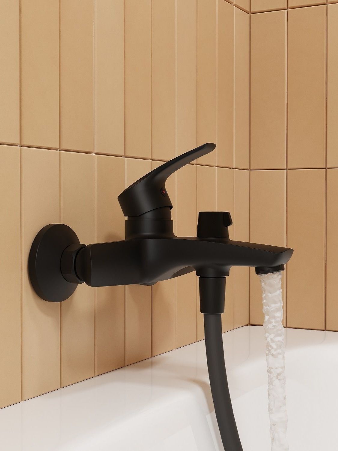 Фото товара на маркетплейсе ozon Смеситель для ванны с коротким изливом, латунь, черный, IDDIS, Ray, RAYBL02i02WA