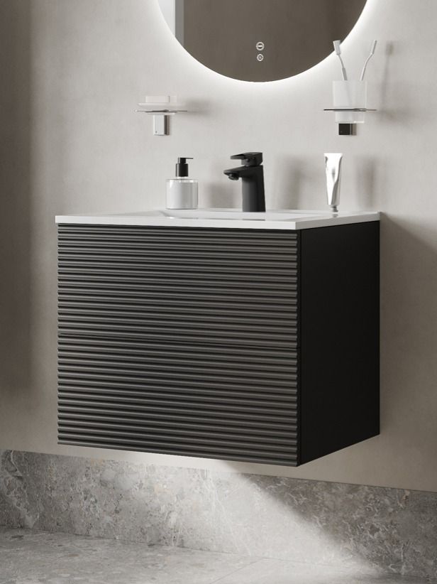 Фото товара на маркетплейсе ozon Тумба для ванной подвесная, с ящиками, 60 см, темно-серый, Bild, IDDIS, BIL60G0i95 (подходит раковина 0136000i28)