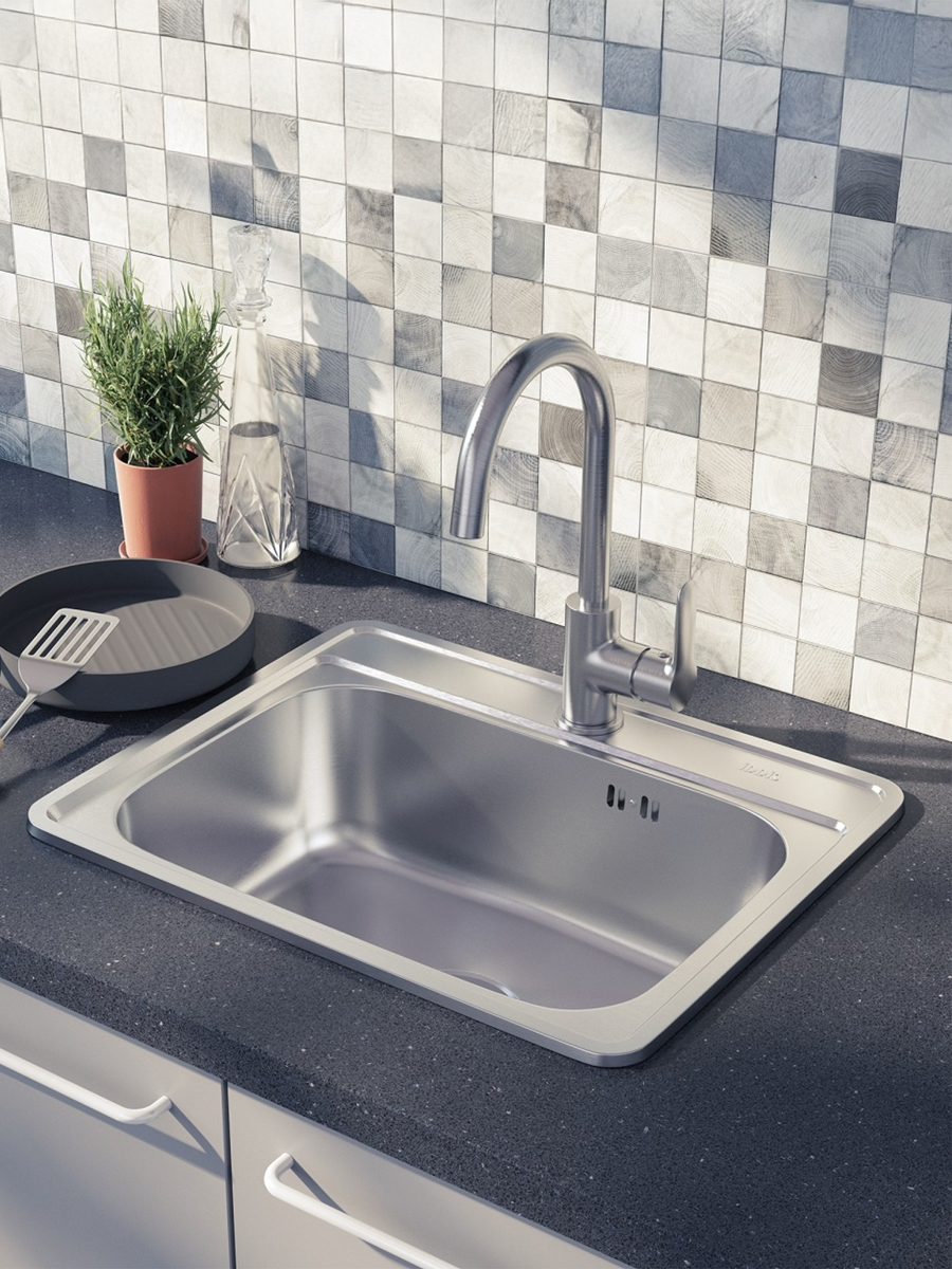 Фото товара на маркетплейсе ozon Мойка для кухни IDDIS, врезная, 53х43х18 см, нержавеющая сталь, без крыла, матовая, Basic, BAS53S0i77