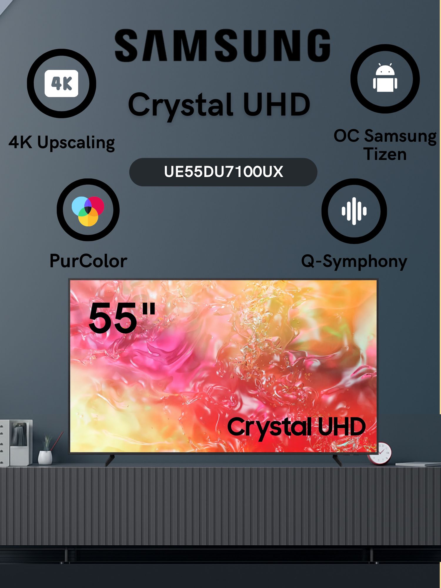 SamsungТелевизорUE55DU7100UX55"4KUHD,черный