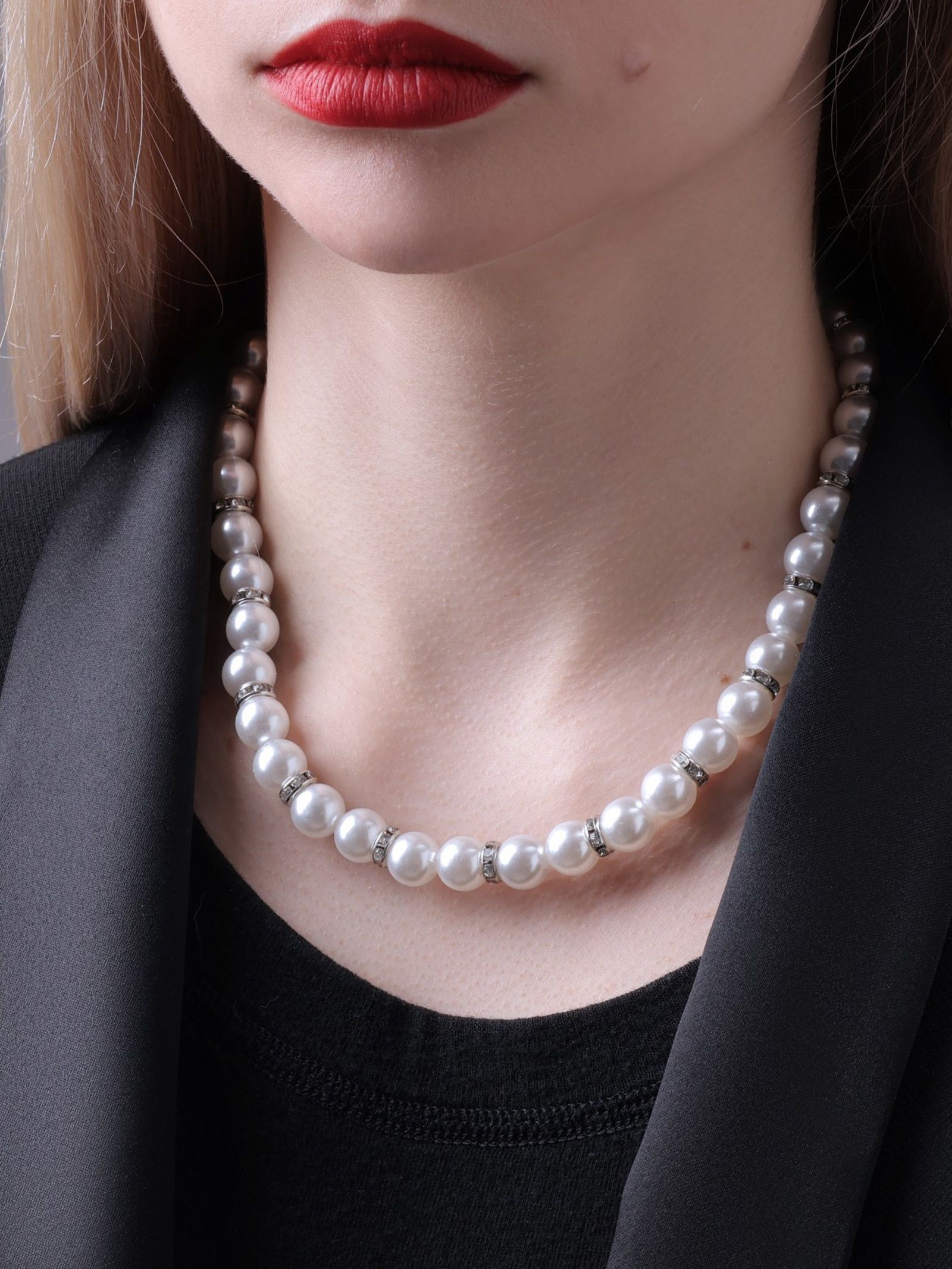 Бусы женские бижутерия "Невеста" со стразами, искусственный жемчуг, цвет белый, 40 см