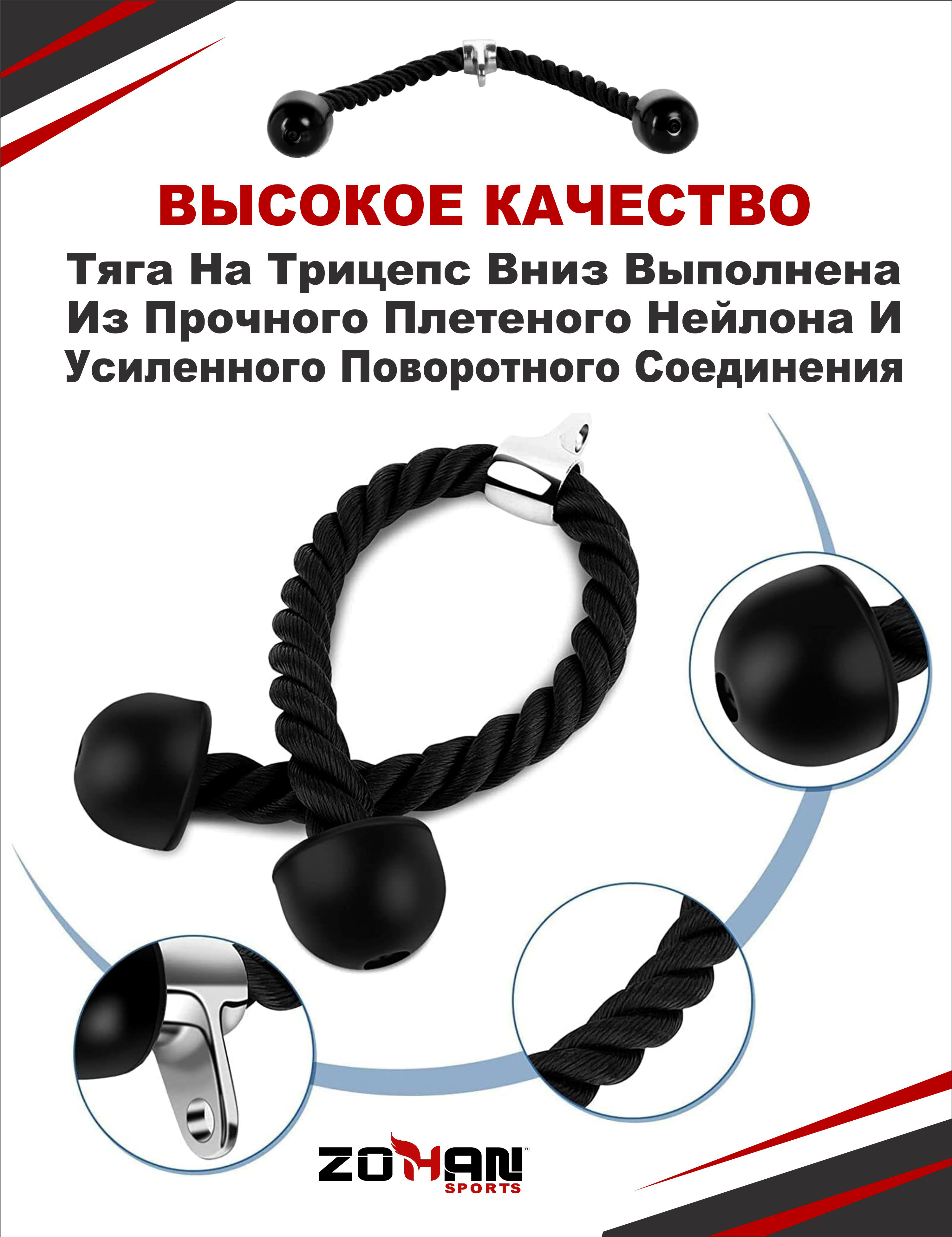 Гибкая тяга для трицепса, канат для трицепса, черный Zohansports - фото 3