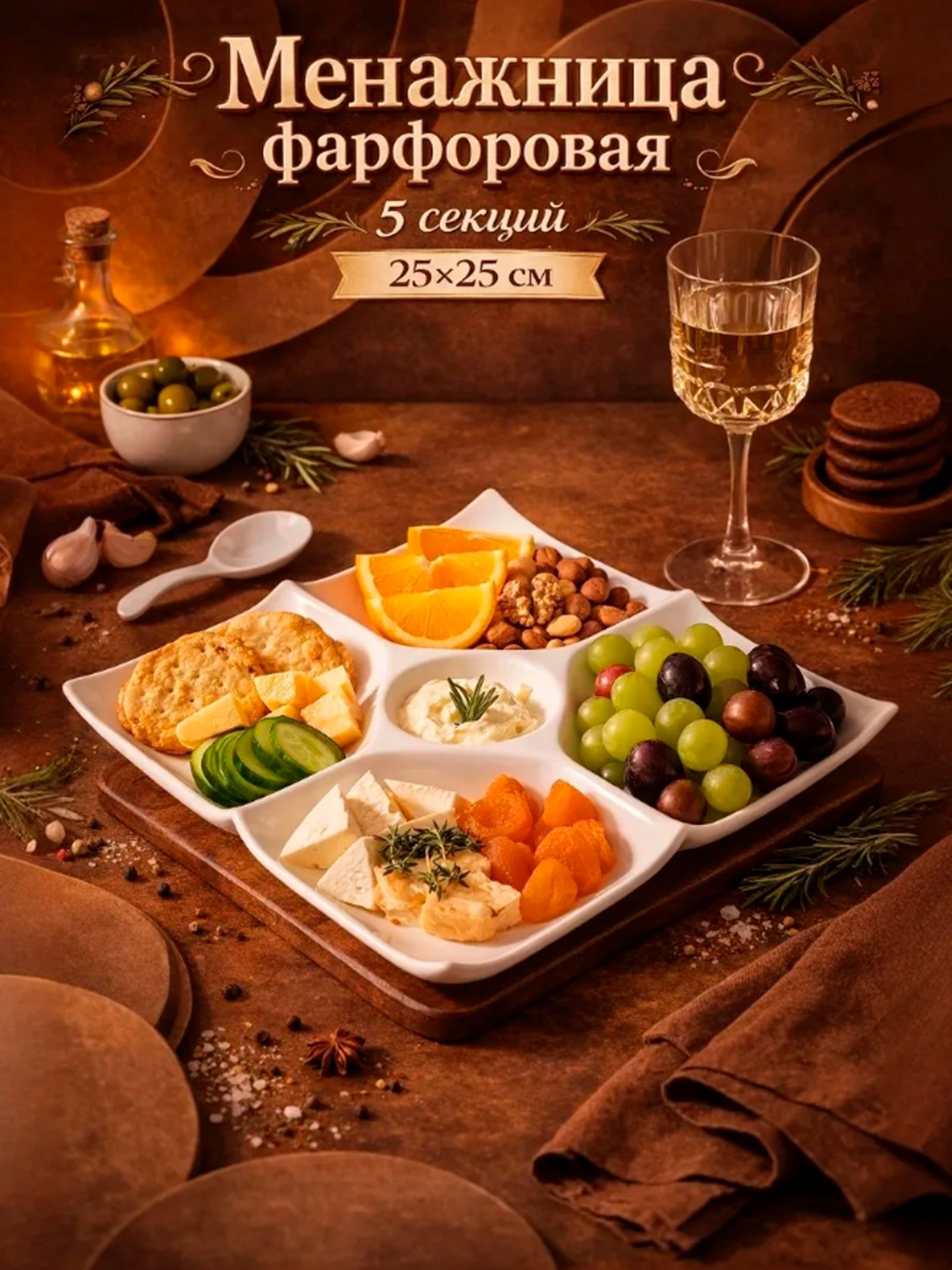 Менажница фарфоровая, 5 секций, Magistro