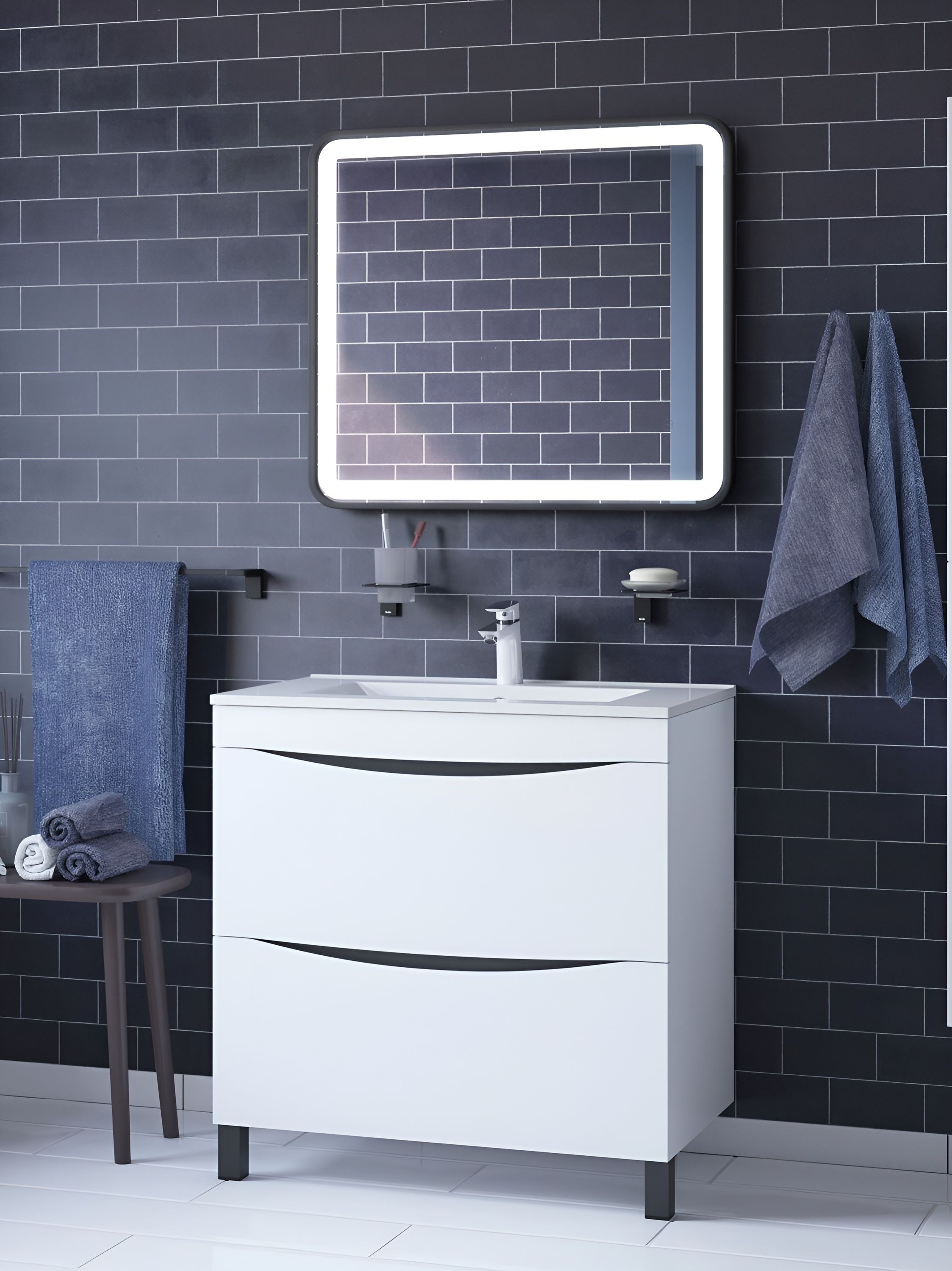 Фото товара на маркетплейсе ozon Напольная тумба с раковиной, IDDIS, 80 см, белая, Cloud, CLO80WFi95K