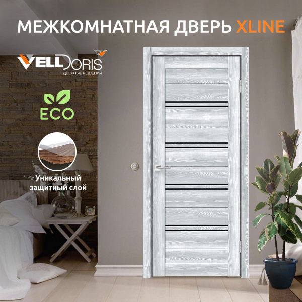 VELLDORIS Дверь межкомнатная XLINE 4, стекло лакобель черное, без ...