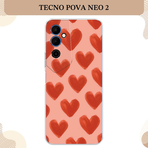 Силиконовый чехол на Tecno Pova Neo 2 / Текно Пова Нео 2 Алые сердца ...