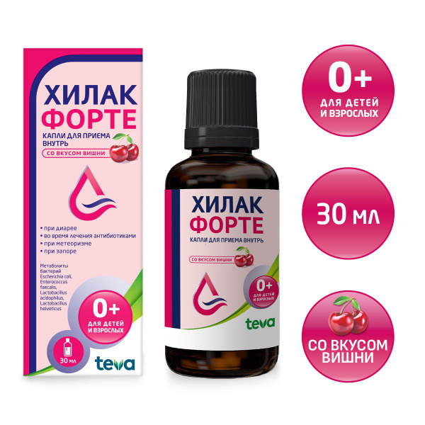Лекарственное средство безрецептурное Хилак форте, бренд Teva Без ...