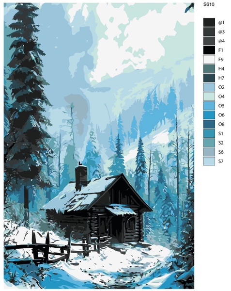 Картина по номерам S610 "Пейзаж арт. Избука в сказочно-зимнем лесу ...