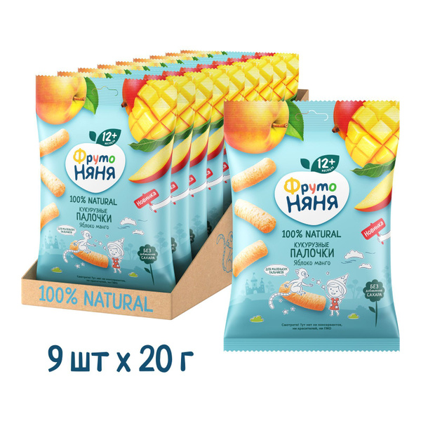 Палочки кукурузные ФрутоНяня с 12 месяцев, яблоко, манго, 9 х 20г ...