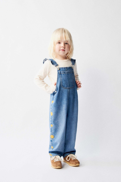Джинсовый комбинезон для девочки ZARA DENIM DUNGAREES WITH DAISIES, 116 ...