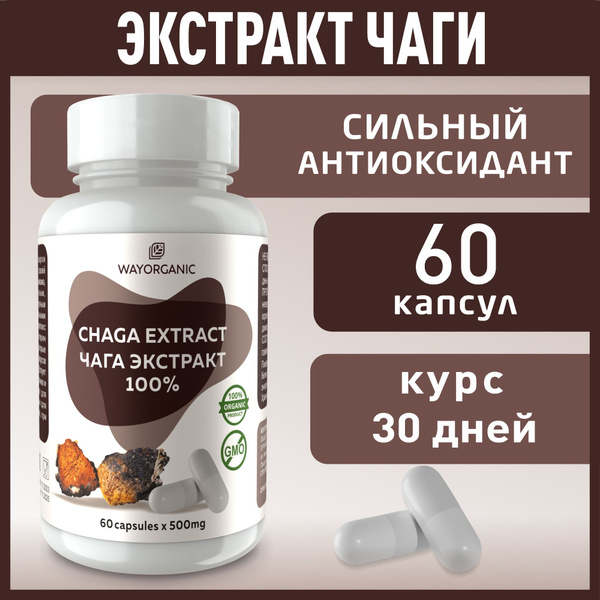 Экстракт чаги в капсулах WAY ORGANIC гриб чага в капсулах 60 шт. по 500 ...