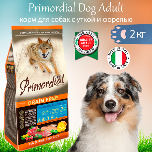 Primordial Dog Trout Duck сухой беззерновой корм для собак, форель и ...