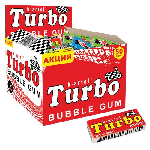 Жевательная резинка TURBO со вкусом персика, дыни, апельсина, яблока ...