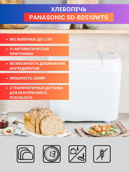 Хлебопечка Panasonic SD-B2510WTS / хлебопечка с замесом теста, 21 ...