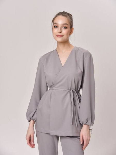 Медицинская блуза с застежкой на запах светло-серый Mariita - купить с ...