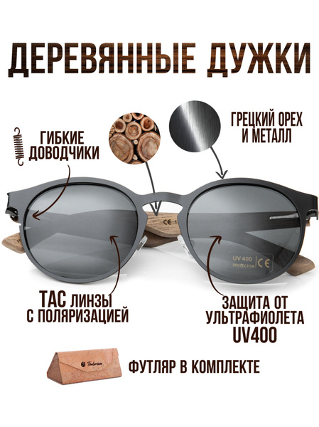 "Alma MW Black" от Timbersun, солнцезащитные черные очки панто из ...