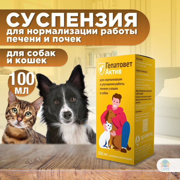 Apicenna Гепатовет Актив для собак и кошек, суспензия для нормализации ...
