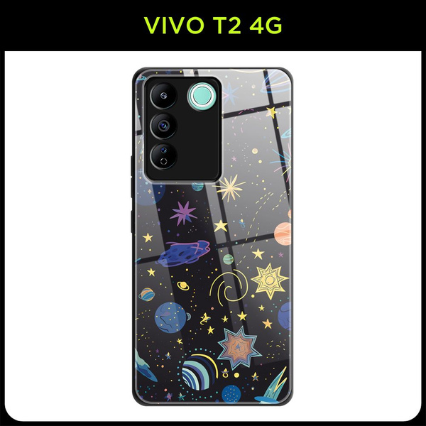 Стеклянный чехол на Vivo T2 4G / Виво Т2 4G с принтом "Космос рисунок ...