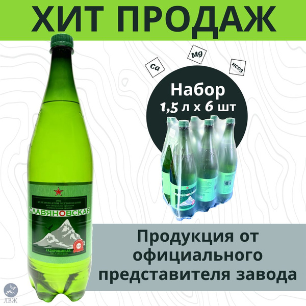 Минеральная вода лечебно-столовая газированная СЛАВЯНОВСКАЯ 6 шт. по 1 ...
