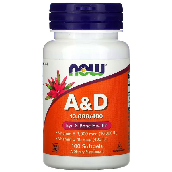 NOW Vitamin A & D 10000/400 IU 100 sofgels / Витамин А 3000 мкг ...