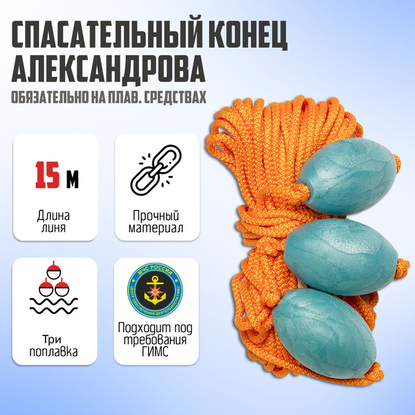 Спасательный конец Александрова, длина линя 15 метров - купить с ...