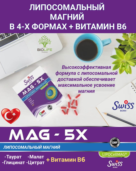 Swiss Bork Mag - 5X Liposomal Magnesium + B6 / Липосомальный Магний с ...