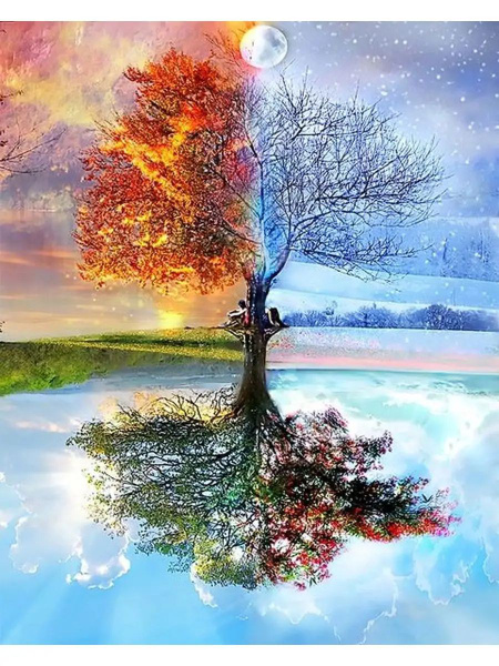 Алмазная мозаика на подрамнике 40х50 полная выкладка Времена года ...