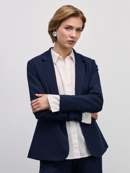 Жакет Женский Zarina темно-синий Полиэстер, Вискоза, размер 50 Карманы ...