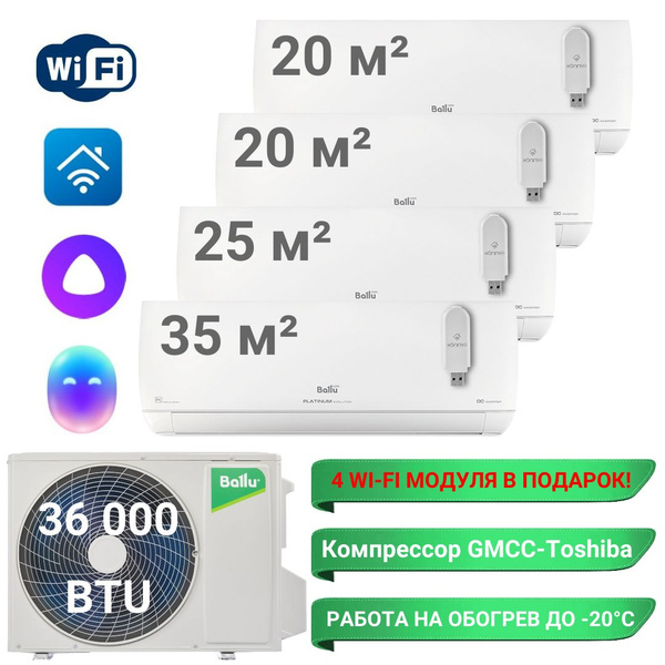 Инверторная мульти сплит-система BALLU на 4 комнаты, 36+(7+7+9+12 ...