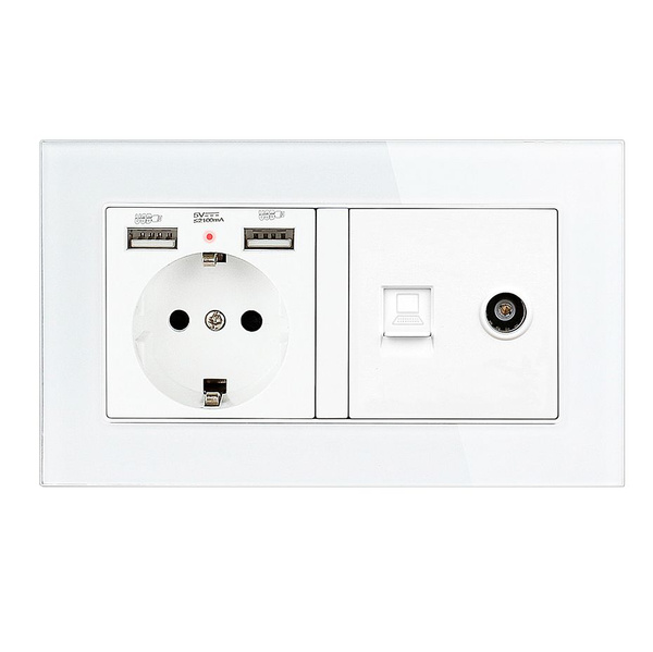 Розетка с двойным USB с RJ45 Интернет-разъем + телевизионный порт ...