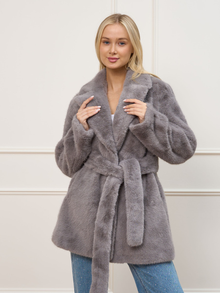 Шуба искусственная Leoturk, Зима, размер 50, 52, цвет серый, Мех ...