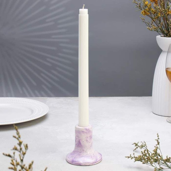 (2 шт.) - Подсвечник из гипса,7,5х7,5см, мрамор с фиолетовыми полосками ...