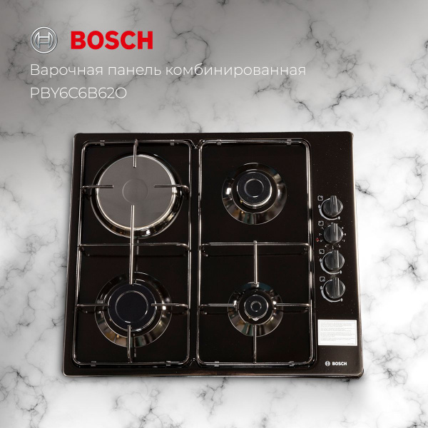 Варочная панель комбинированная Bosch PBY6C6B62O Serie 2, Электроподжиг ...