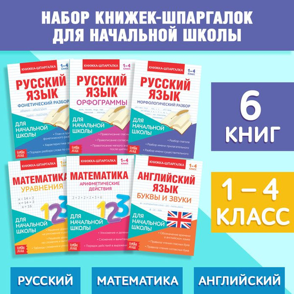 Книги-шпаргалки набор для начальной школы, 6 книг по 8 стр. - купить с ...