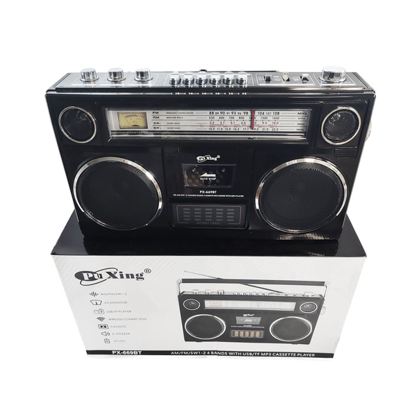 Магнитола PX-669BT PuXing Black Кассетный стерео магнитофон с Bluetooth ...