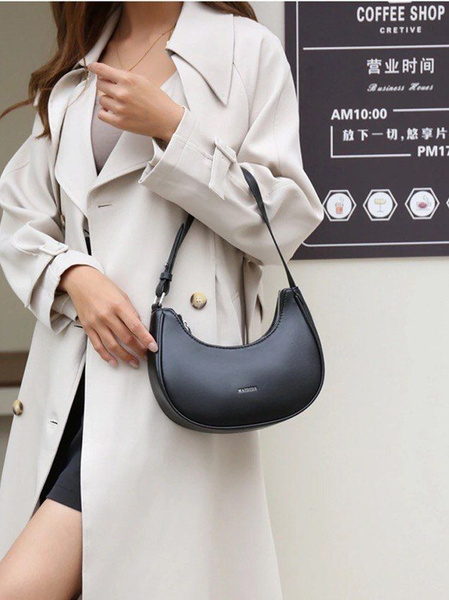 Женская сумка на плечо, маленькая сумочка багет, черная, полумесяц ...