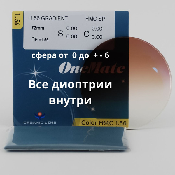 Линзы для очков, сфера -4.75 , полимерная с градиентной тонировкой ...