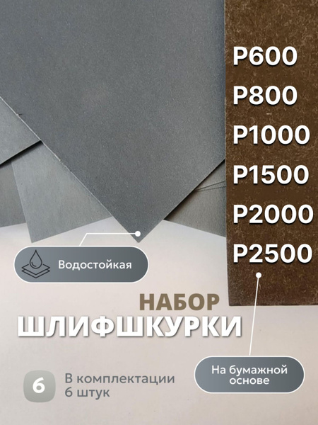 Наждачная бумага, набор мелкой зернистости, водостойкая, 230х140мм ...