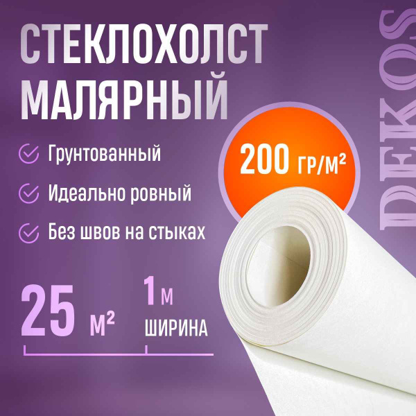Грунтованный метровый стеклохолст Dekos 200 гр/м2, обои с гладкой ...